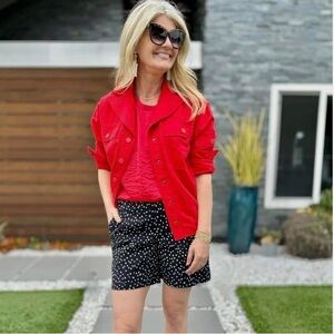 CAbi Black Polka Dot Bermuda Shorts with White Dots